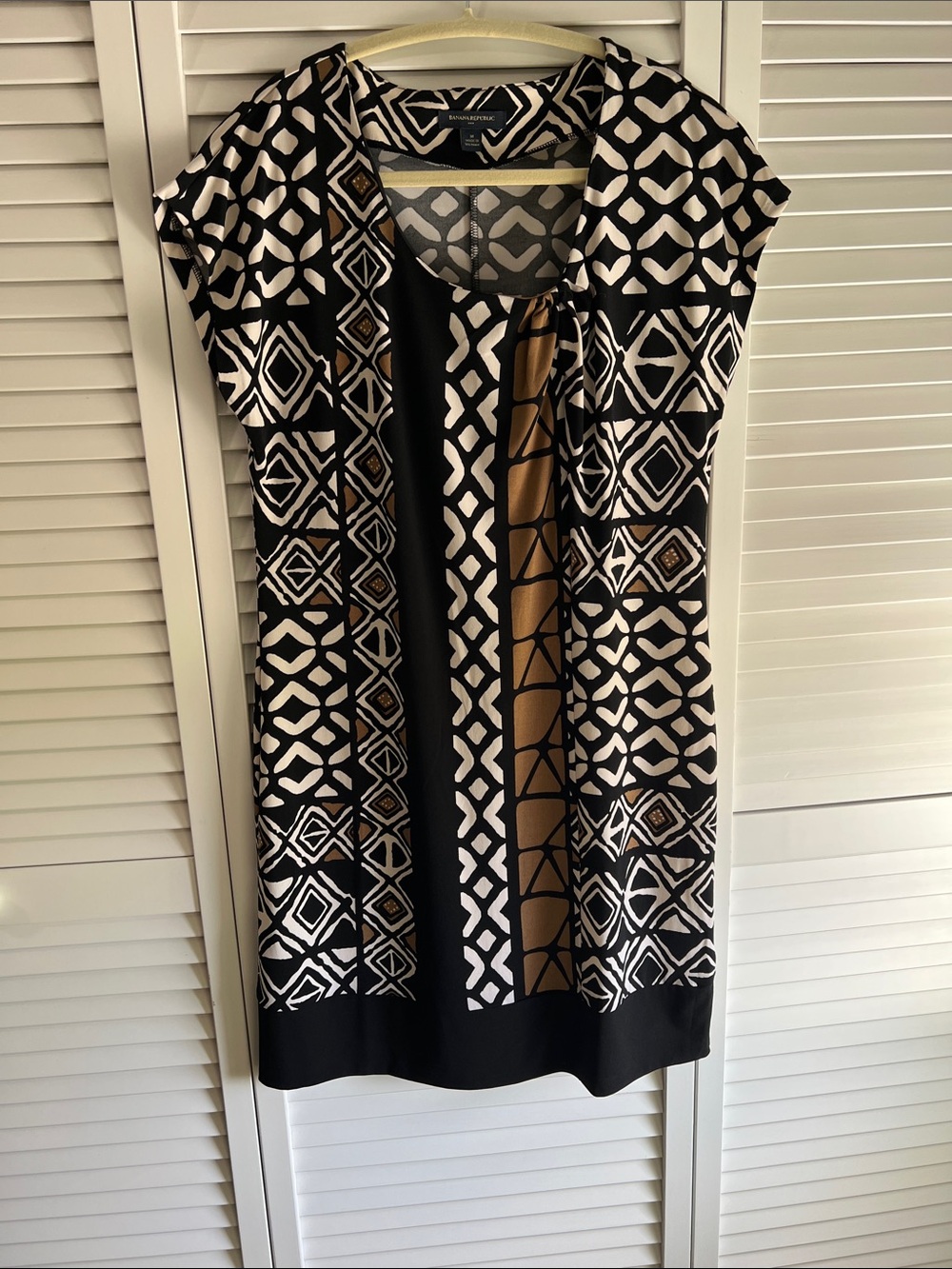 Banana Republic Black, White & Brown Geometric Midi Dress